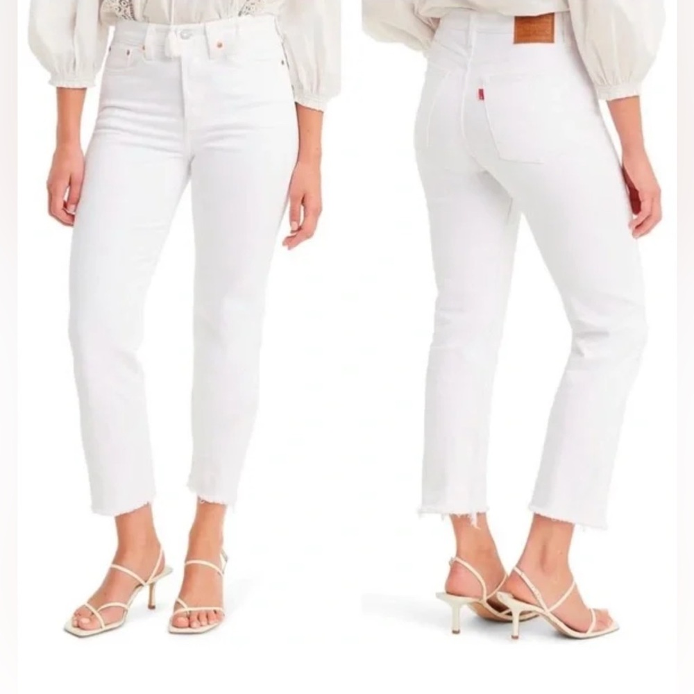 LEVI’S WEGGIE STRAIGHT BIG E raw hem white jeans size 27